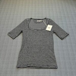 New Faherty Ribbed Tee Top XXS Wylder Stripe Black White Coastal Preppy Stretch